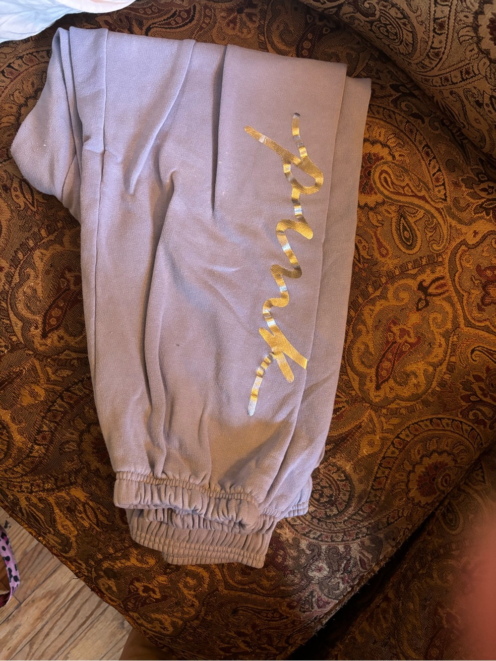 PINK Victoria's Secret Lavender Track Pants with Gold Logo